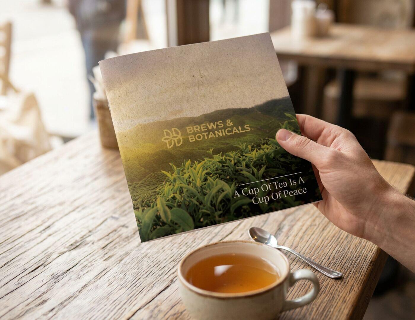 Brews & Botanicals brochure cover held in hand