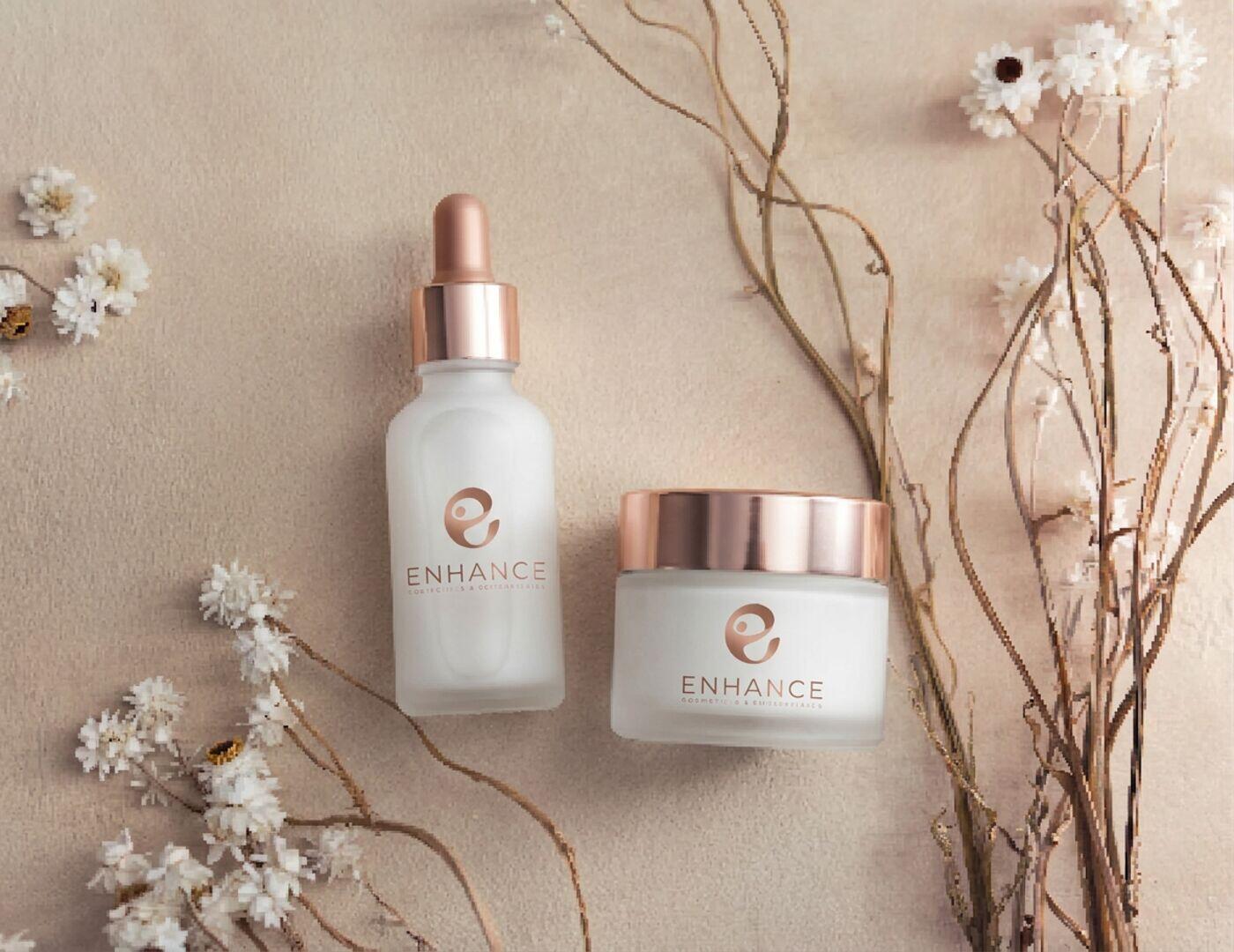 Enhance serum dropper bottle and cream jar mockup