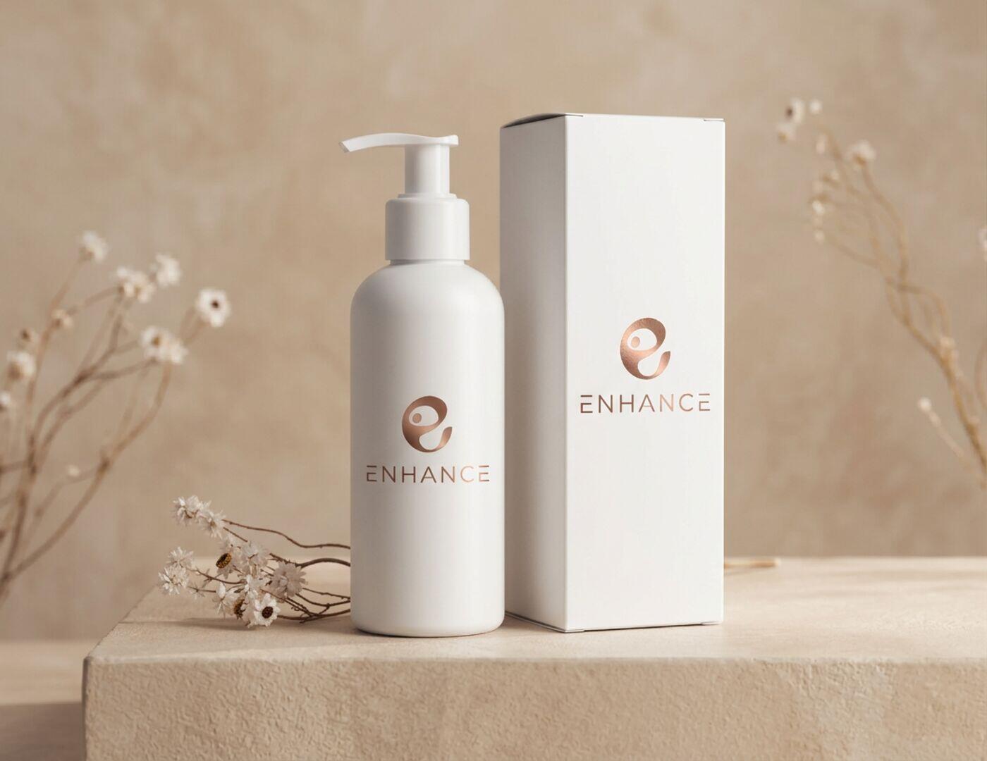 Enhance pump bottle with its box mockup