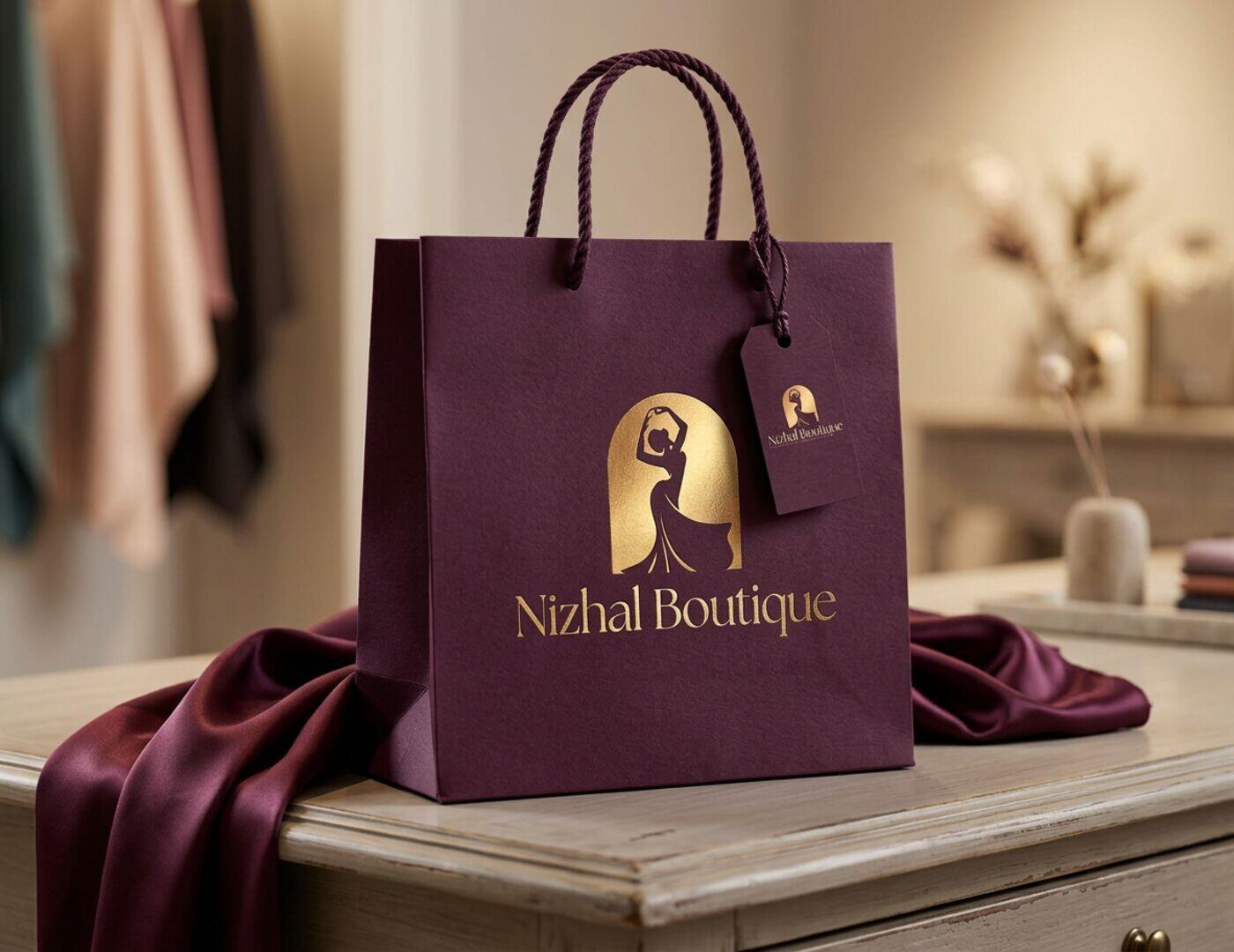 Nizhal Boutique branded shopping bag mockup
